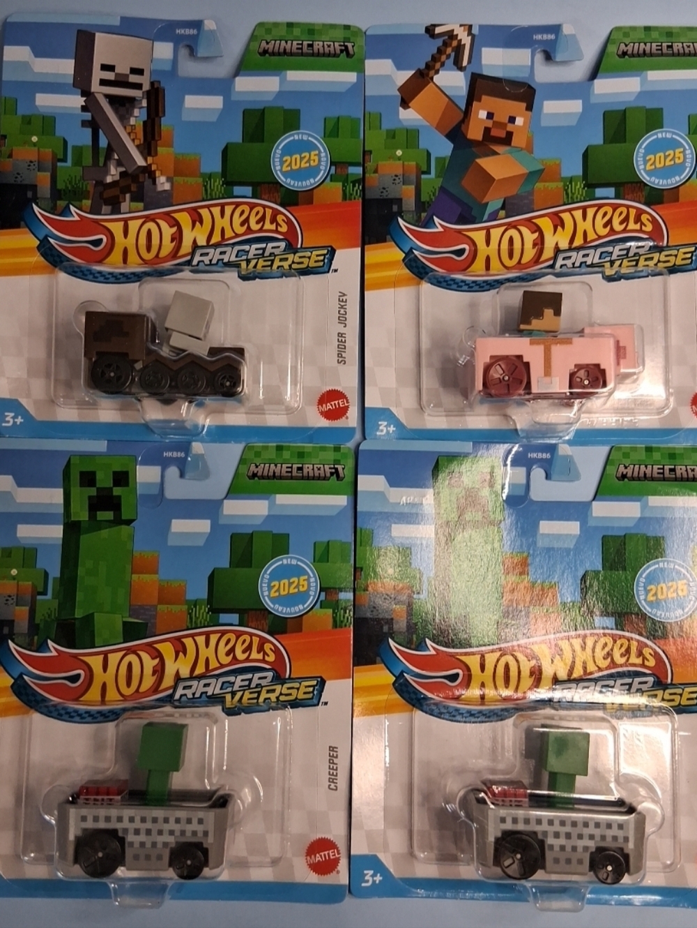 Hot Wheels Mindcraft 2025 Racer Verse Set of 4, Steve,Spider Jockey, 2 Creeper